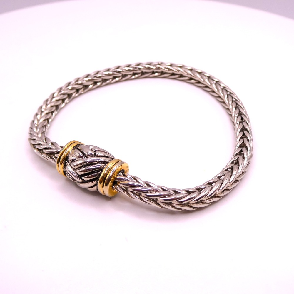 Vintage Two Tone Wheat Braided Silver Magnet 6.5" Unisex Bracelet